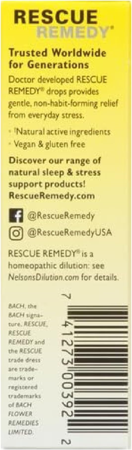 Bach RESCUE REMEDY Dropper 20mL, Natural Stress Relief, Homeopathic Flower Essence, Vegan, Gluten & Sugar-Free, Non-Habit Forming