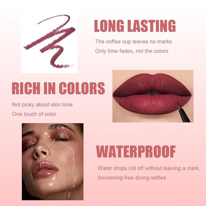 Gel Lip Liner Pencil for Women, Cherry Red Matte Long Lasting Lip Liner Lipstick 24 Hour, High Pigmented Lips Makeup Retractable Liners Waterproof Smudge Proof, Vegan & Cruelty-Free 07