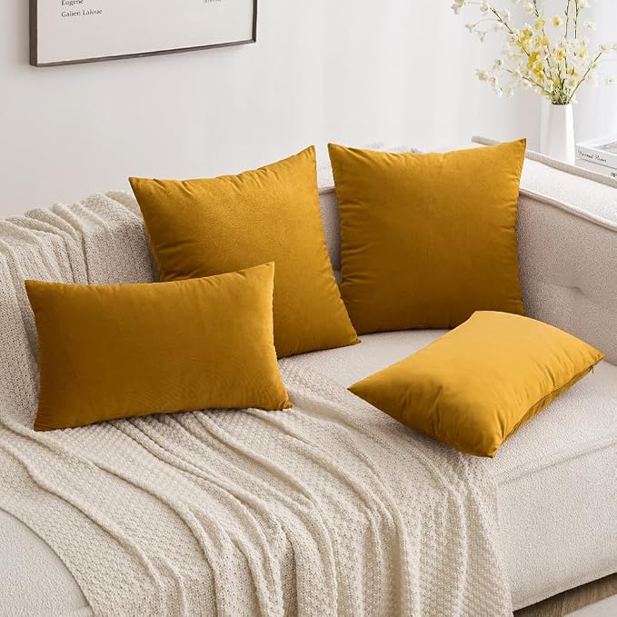 MIULEE 12x20 Inch Lumbar Velvet Throw Pillow Cover Set of 1 Mustard Yellow | Soft Luxury Decorative Throw Pillow Cover, Single Rectangle Cushion Case, Home Decor for Chair Couch Sofa Bedroom Car Bed