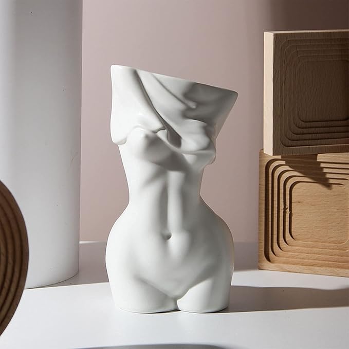 Body Vase Female Form,White Ceramic Vase Unique Undressing,Female Body Vase Modern Curve Art Body Flower Vase for Home Decor Table Decor 7.28x3.94x3.54inches(White)