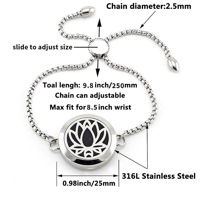 Essential Oil Diffuser Bracelets for Women Aromatherapy Lotus Locket Bracelet Adjustable Jewelry with 8 Color Refill Pads Birthday Gifts for Mom Teen Girl