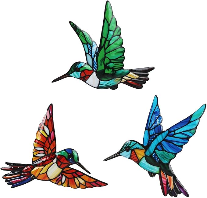 VEWOSTAR 3 Pcs 3D Metal Hummingbird Wall Art | Colorful Birds Outdoor Fence Wall Art Decor, Holiday Garden Decor,Metal Bird Wall Decor for Modern Farmhouse Rustic Home
