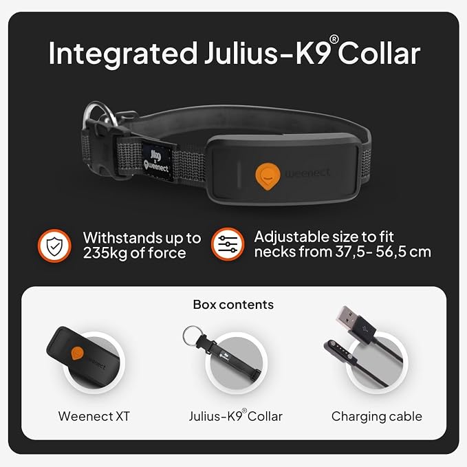 Weenect Dog XT - NEW GPS Collar for Dogs | XL Antenna | Waterproof | Ultra-Durable Integrated Julius-K9 Collar | Subscription Required