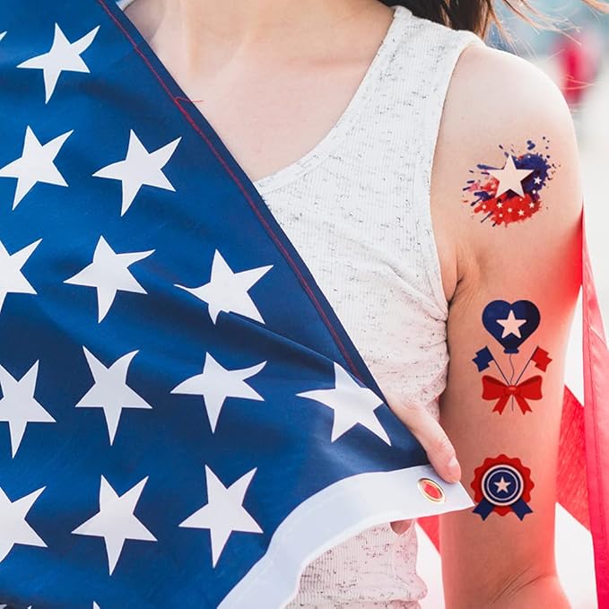 90Pcs Fourth of July Temporary Tattoos,American Flag Red White and Blue Fake Tattoo Stickers, 4th of July,USA Party Favors,Memorial Day, Independence Day, Labor Day Decorations Party Supplies