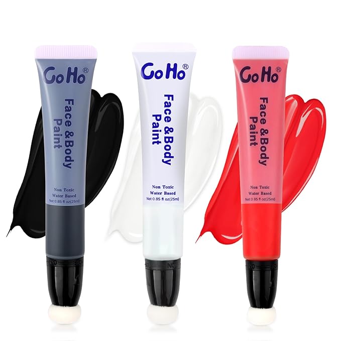 Go Ho Red Black and White Face Body Paint(2.55 oz),Washable Easily,Smooth and Full Coverage for Halloween Costumes Cosplay SFX Skull Vampire Zombie Clown Makeup