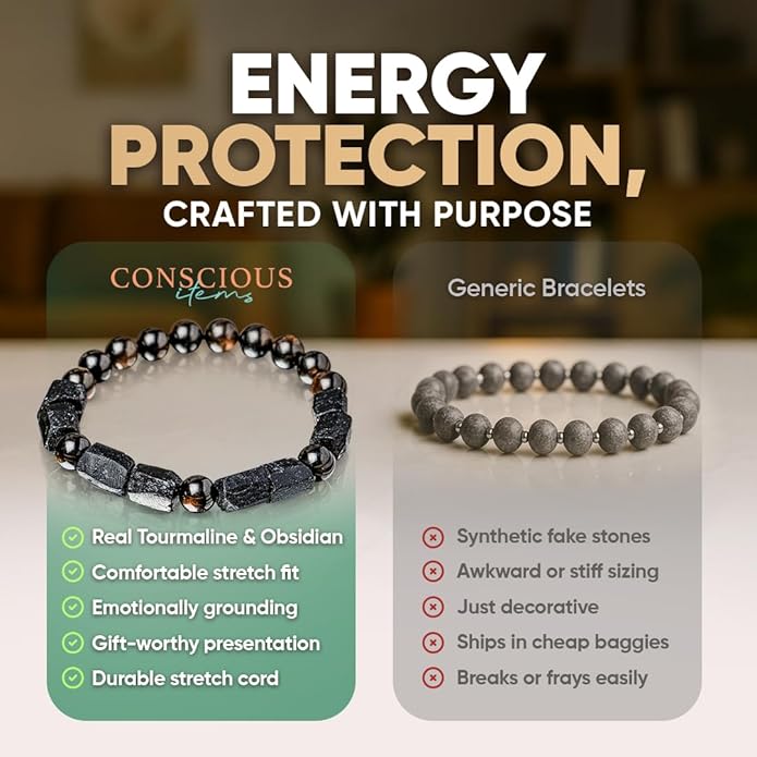 Conscious Items Protection Bracelets for Women & Men, Healing Crystal Bracelet with Natural Stones for Energy Shielding, Grounding, Stress, & Negative Energy Protection