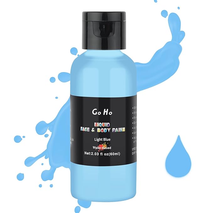 Go Ho Light Blue Face Body Paint(2.1 oz),Water Based Liquid Face Paint and Body Paint for Airbrush Makeup Special FX, Cosplay, and Halloween Costumes Makeup
