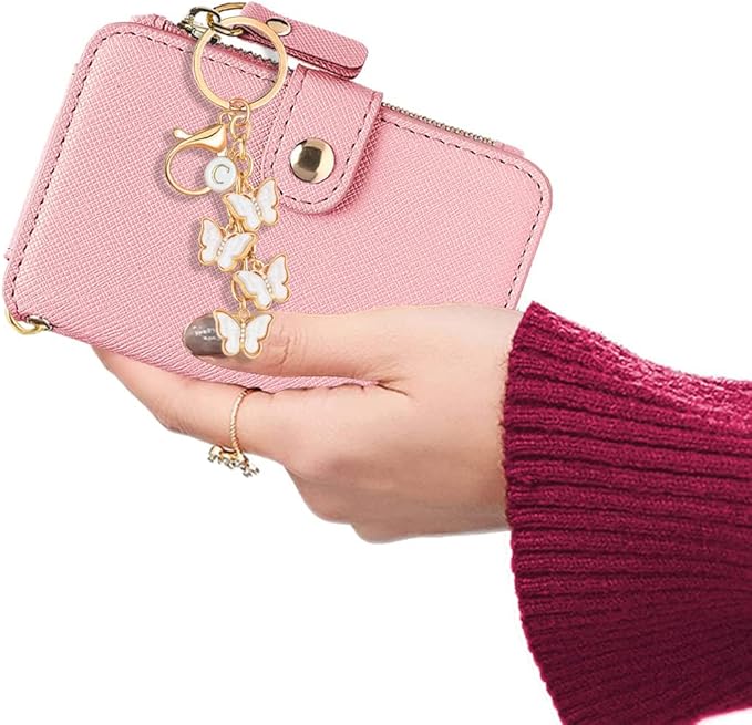 XGALBLA White Pink Black Cute Butterfly Initial Letter Keychain for Women, Butterfly Bag Charms Keyring for Handbags Backpack
