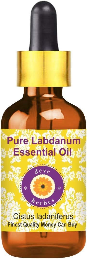 dève herbes Labdanum Essential Oil (Cistus ladaniferus) with Glass Dropper | Pure | Viscous Texture | Unisex | All Skin Types | External Use | Natural Extract | Steam Distilled 30ml (1 oz)