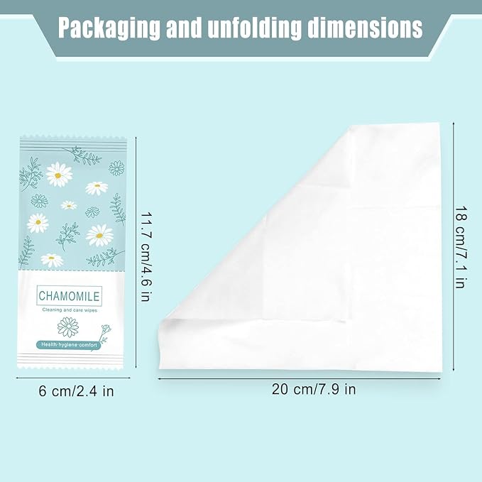 Travel Feminine Hygiene Wipes, Individually Wrapped Wipes, 200 Pack | Chamomile pH-Balanced Feminine Wipes, Individually Wrapped Portable Large Hygiene Wipes for Friends & Homeless Care
