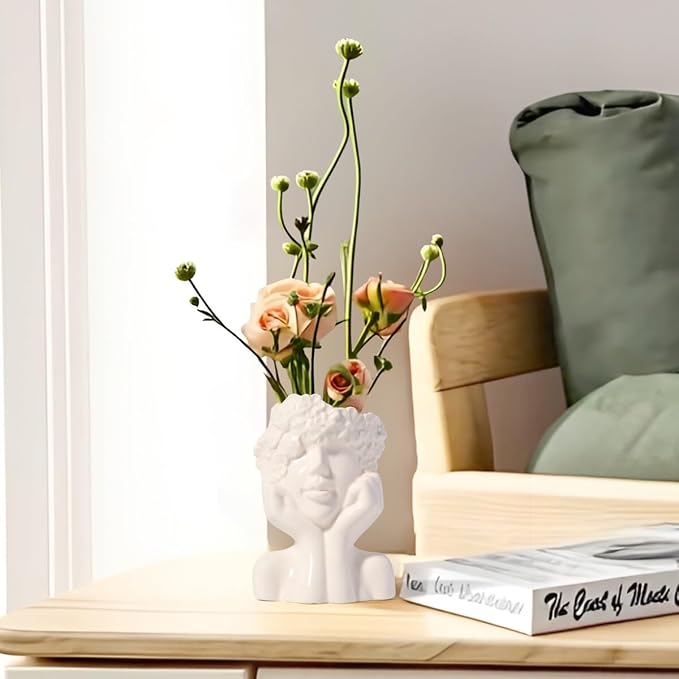 BrownLove Ceramic Face Vase for Decor Female Form Art Vases Modern Decorative Vase Centerpiece for Table Shelf Living Room Office Bedroom Small