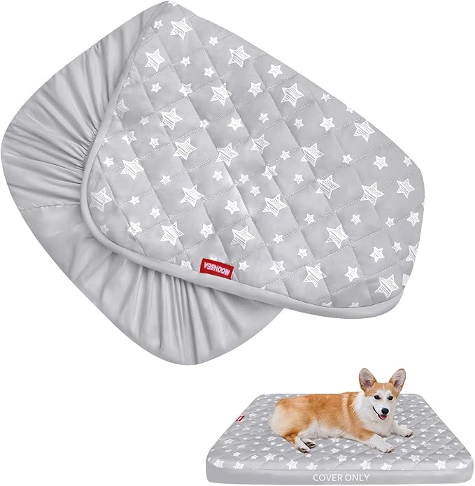 Waterproof Dog Bed Covers Replacement Lovely Grey Star Print, 30x20 Inches | Washable Pet Hair Easy to Remove, Noiseless Quilted Puppy Pet Bed Cover, for Dog/Cat, Cover Only