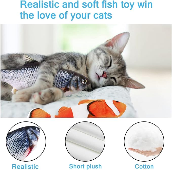 Interactive Cat Toys Flopping Fish with Catnip, Motion Activated Cat Toy