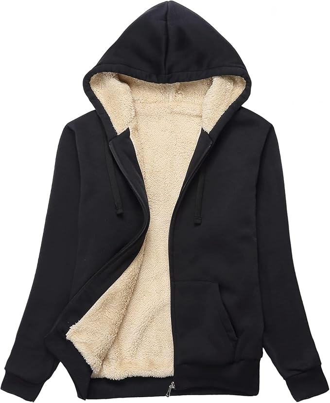 Little Beauty Womens Zip Up Hoodies Winter Thick Fleece Lined Hooded Jacket Casual Cozy Warm Sweatshirt Coat
