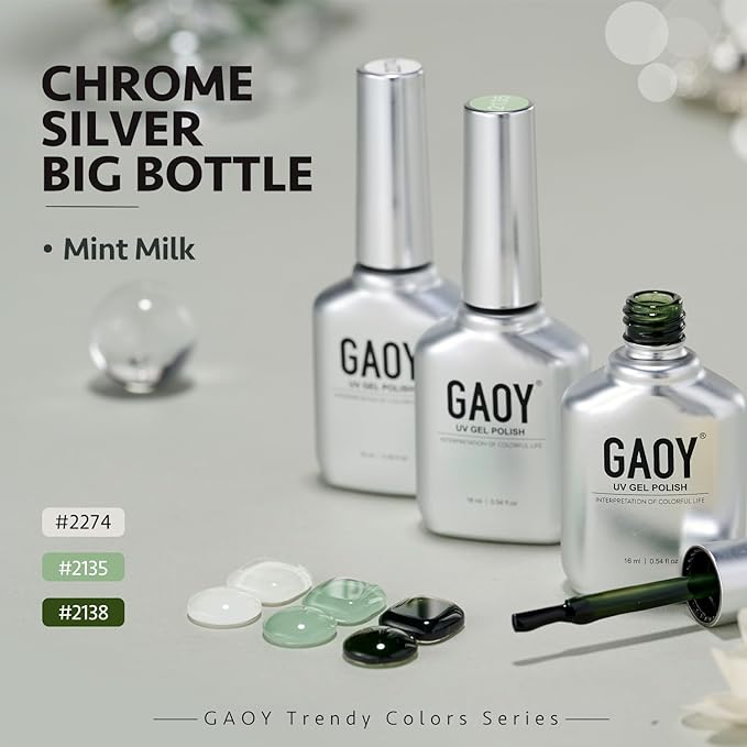 GAOY Gel Nail Polish Kit, 3 Colors 16ml Jelly White Green, Soak Off UV Gel Polish Set - Mint Milk