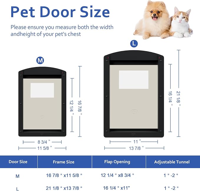 [Classicmacher] Plastic Dog Doggy Door with Magnetic Soft Flap,Medium,Black | Medium Dog Door for Interior&Exterior doors,Plastic Doggy Door with Sliding Lock Panel for Wood,PVC,Metal&Panel Doors