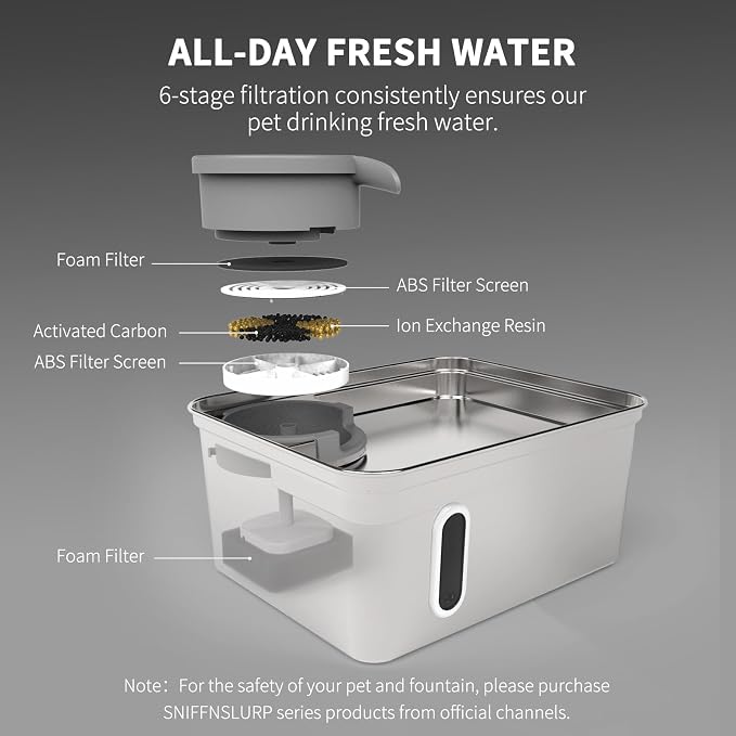 8L/270oz Stainless Steel Large Dog Water Fountain Dispenser Bowl | Premium stainless steel filtered dog water bowl and quiet large dog fountain. Visible water level window, great for cats.