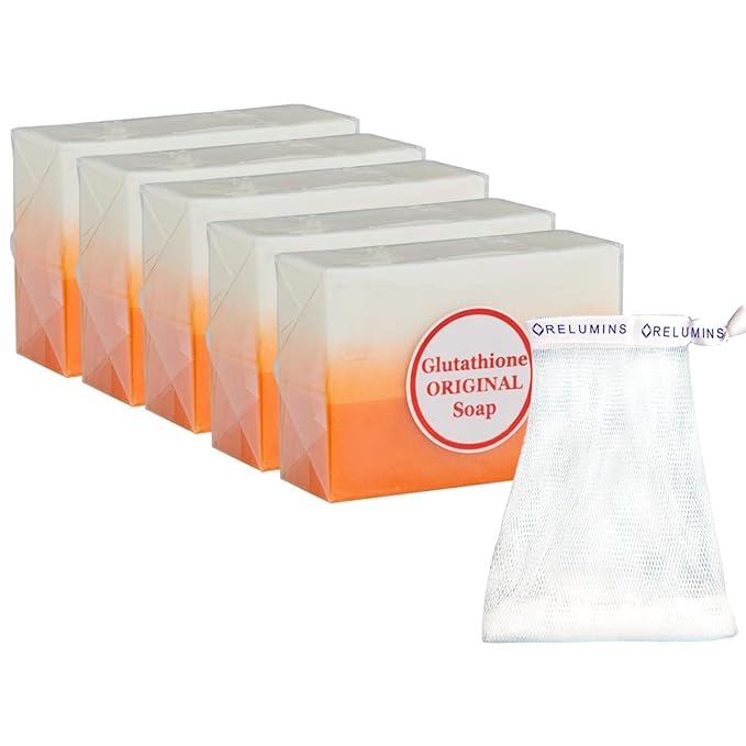 Relumins Glutathione Soap Bars for Smooth, Hydrated Skin – Deep Cleanse, Exfoliate & Nourish for All Skin Types - 5 x 150g Bars