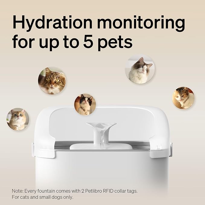Bundle of 2 Packs PETLIBRO RFID Automatic Cat Feeder, Collar Sensor for Personalized Meals, Cats Recognition, Diet Tracking + RFID Multi Cats Water Fountain with Hydration Monitoring, x3 Collar Tags