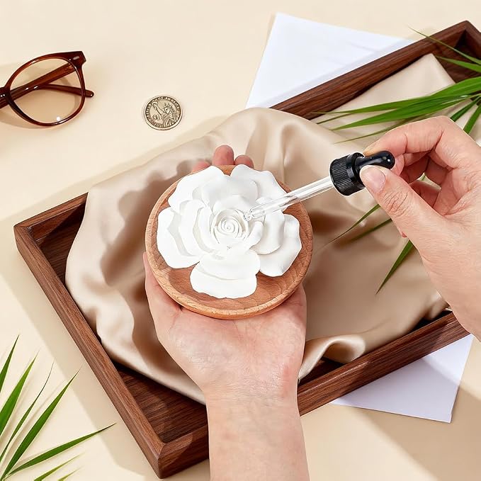 PH PandaHall Essential Oil Passive Flower Diffuser, White Flower Ceramic Essential Oil Small Diffuser Cordless Aromatherapy for Small Room Desk Bathroom Office Air Freshener, Rose