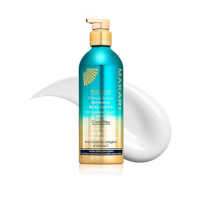 Makari Ultimate Intense Blue Crystal Skin Reviving Body Lotion 16.8 oz | Body Lotion with Glutathione & Collagen | Body Moisturizer and Body Cream with Vit C | Body Skin Care Product for Women & Men