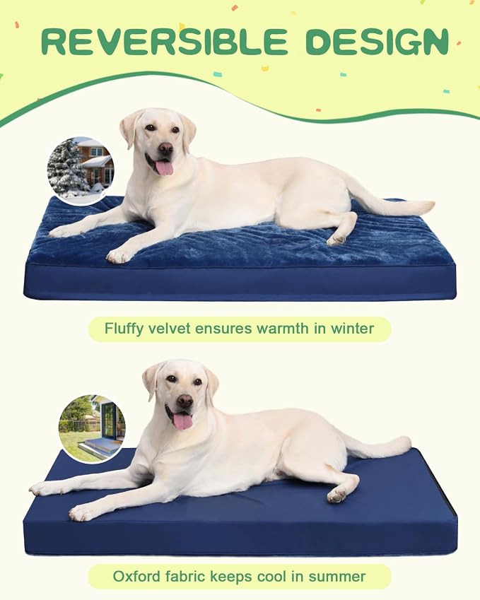 KSIIA Orthopedic Dog Bed for Large Dogs with Waterproof Lining, Blue, 35x22 | Deluxe Soft Plush Dog Crate Bed, Washable Pet Mat with Removable Cover & Egg Crate Foam for Large Dogs Sleeping & Relaxing
