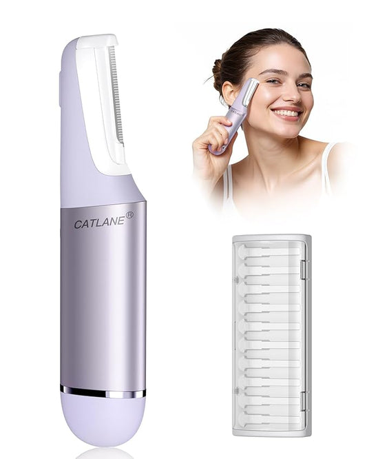 Dermaplane Razor for Women Face, Dermaplaning Tool for Face, Sonic Smooth Exfoliation & Peach Fuzz-Hair Removal System with 10 Dermaplaning Blades, Twilight Purple