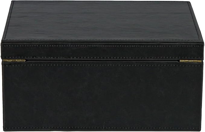 HofferRuffer Faux Leather Decorative Box, Large Wooden Structure Keepsake Box Accessory Organizer Jewelry Organizer with Hinged Lid, Storage Container for Home or Office (Black)