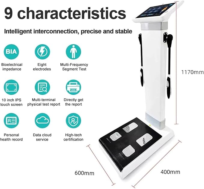 10.1 inch HD Touch Bioimpedance Analysis Machine, Smart Body Composition Health Assessment Body Scanner, Height Body Fat Analyzer, Support Multiple Users