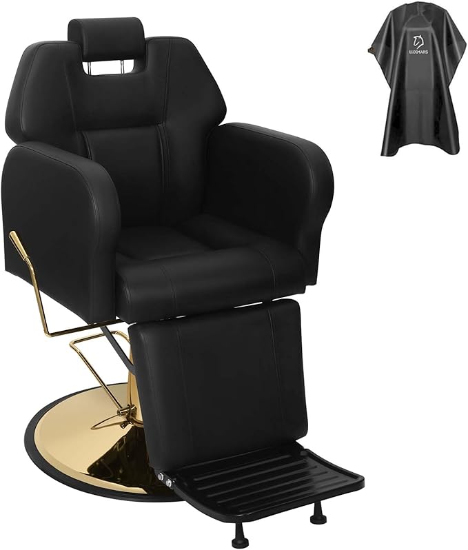 Barber Chair Hydraulic Reclining Salon Chairs Styling Chair Hair Chair 360 Degrees Rolling Swivel Barber Chairs for Barbershop Hair Salon (Gold1)
