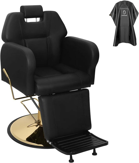 Barber Chair Hydraulic Reclining Salon Chairs Styling Chair Hair Chair 360 Degrees Rolling Swivel Barber Chairs for Barbershop Hair Salon (Gold1)