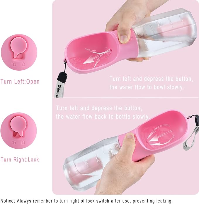 Cibaabo Dog Water Bottle with Food Container & Poop Bag Holder & Filter | Feeding & Hydration & Waste All in One | Travel Puppy Water Bowl | Portable Pet Dispenser | Girl Dog Accessories for Walking
