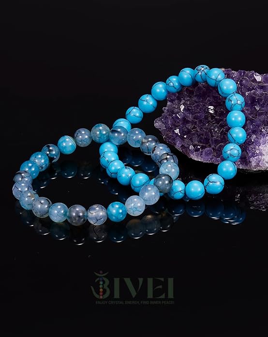 Bivei Natural Gemstone Semi Precious Healing Crystals Handmade Stretchy Round Beads Bracelet,Stocking Stuffers for Women Enhance Positive Energy