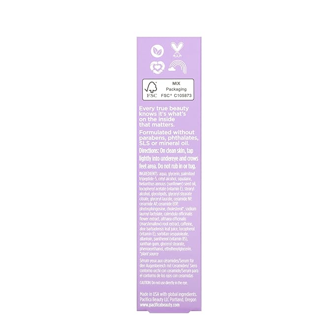 Pacifica Vegan Ceramide Barrier Eye Cream – Hydrating Under Eye Moisturizer for Dry, Sensitive Skin, Fragrance-Free Treatment for Dark Circles, Puffiness & Fine Lines Dermatologist Tested Clean Beauty