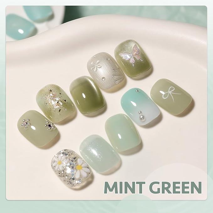 GAOY Cat Eye Gel Nail Polish Set with Magnet for Jelly Green Glitter Holographic Cat Eye, Salon Gel Manicure and Nail Art DIY at Home, Mint Green