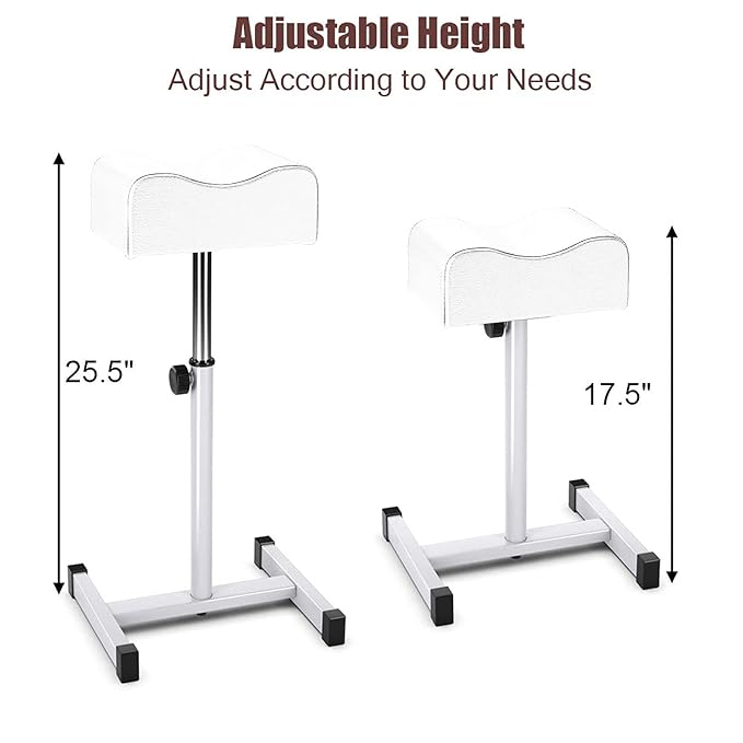 Pedicure Foot Rest,Adjustable Height Pedicure Stool,Pedicure Stand for Home Salon,Tattoo,Nail Tech(White)