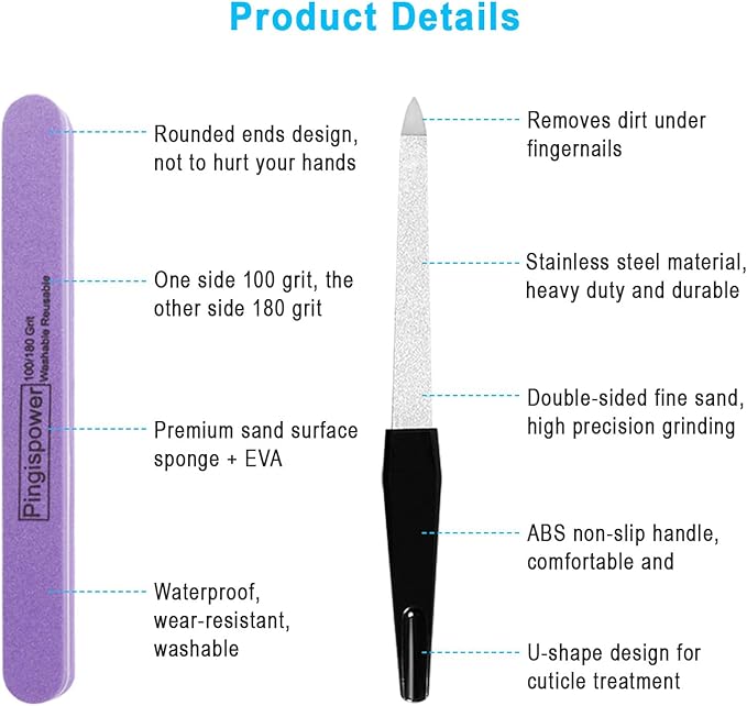 Nail Buffer Block (10 Pack), Professional Reusable Durable Nail Files and Buffers for Natural Nails, 100/180 Medium Grit Double Sided & Washable Manicure Kit for Women, Home, Salon &Travel