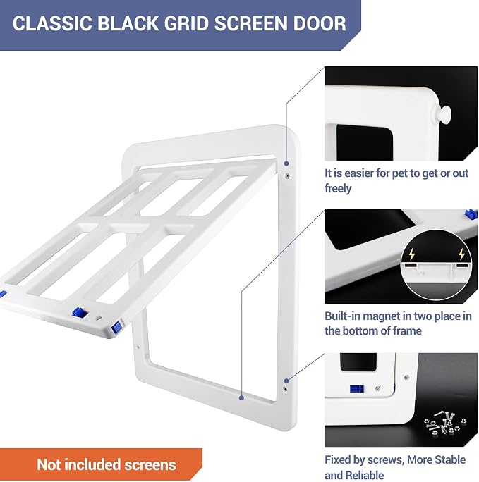 LESYPET Dog Screen Door, Inside Flap 14.4 x 11.2 Inches, Magnetic Self Closing, Dog Door for Screen Doors Sliding Doors, Flap Lockable, White