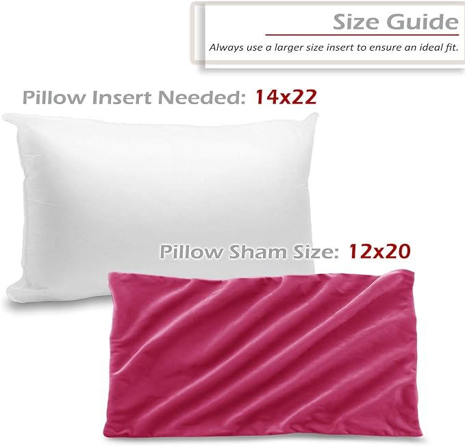 Throw Pillow Inserts Pack of 2 with Velvet Soft Solid Decorative Square Throw Pillow Covers Set for Sofa Couch Car Bedroom, 12X20 Throw Pillows Inserts with 12x18 Washable Cushion Covers, Hot Pink