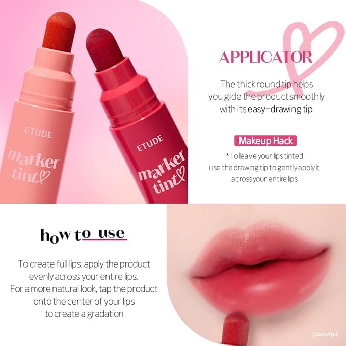 ETUDE Dear Darling Marker Tint #5 Pink Tangerine (5g) | Hydrating & Long Lasting Lip Stain | High Pigmented Lip Maker with Easy Drawing Tip | Korean Daily Lip Tint, Korean Makeup, Kbeauty