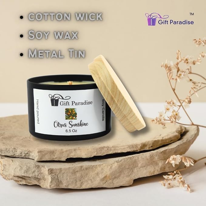 Citrus Sunshine Scented Soy Candle – Non-Toxic, Cotton Wick, Long-Lasting Clean Burn – Fresh Citrus Aroma – Natural Home Fragrance – Gift-Ready Jar – 6.5 oz