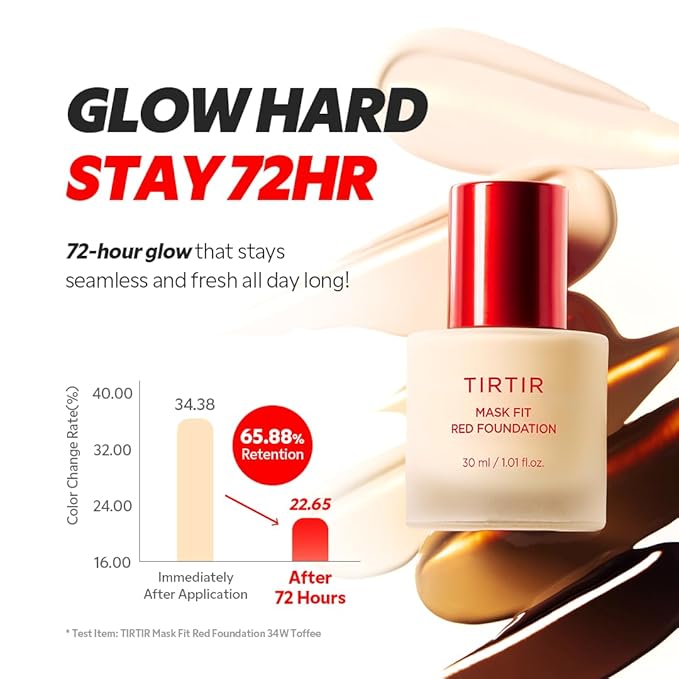 TIRTIR Mask Fit Red FoundationㅣLong Lasting Flawless Coverage, Energy Essence, Lightweight, Hydrating, Pore-Blurring, Breathable Satin Finish, Makeup, Radiant Skin, #45W Chestnut, 1.01 Fl Oz