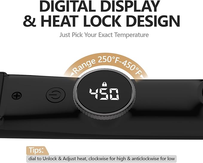 MIRACOMB 1” Flat Iron Hair Straightener Pro - Ceramic Ion Tech, Curls & Straightens Easily, Digital Heat for Precision Styling, Dual Voltage - Perfect Hair Straightening Tool for Travel & Smooth Style