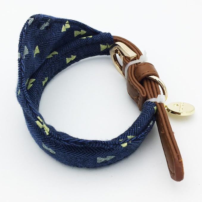 Small Dog Costume Collar - Plaid Bowtie Kitten Bandana Collar for Halloween - Teacup Yorkie Chihuahua Clothes Outfits Accessories, Adjustable (Navy Note Scarf, 8.7 to 11-Inch)