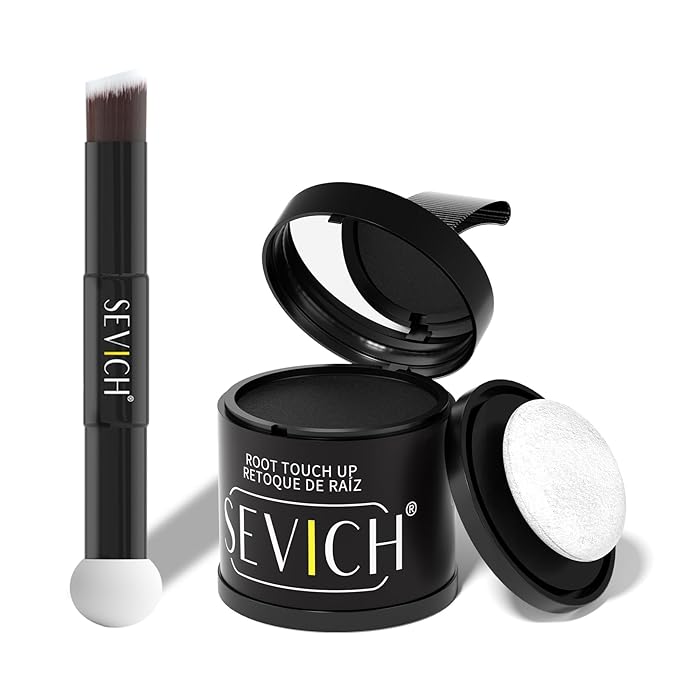 Sevich Hairline Powder 10g with Brush, Instantly Conceals Hair Loss & Thinning & Gray, 48H Waterproof Root Touch Up Powder, Natural Hair Shadow Toppers for Women & Men, 1 Box = 2.5 Boxes,Black