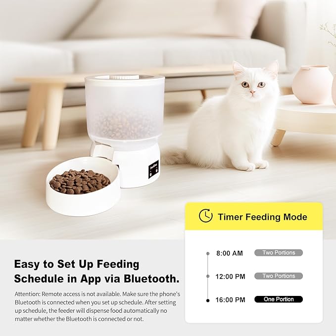 Automatic Cat Feeder with 270-Day Battery Life, Rechargeable Auto Cat Feeder with Slow Feed Mode & Very Quiet Dispensing, 2.5L Bluetooth Small cat Food Dispenser for Cats & Small Dogs