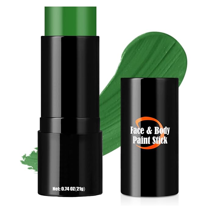 Witch Green Face Body Paint Stick, St. Patrick's Day Face Paint Makeup Accessories, Full-Coverage Hypoallergenic Camo Hulk Hunting FacePaint, Halloween SFX Cosplay Costume Party Green Makeup