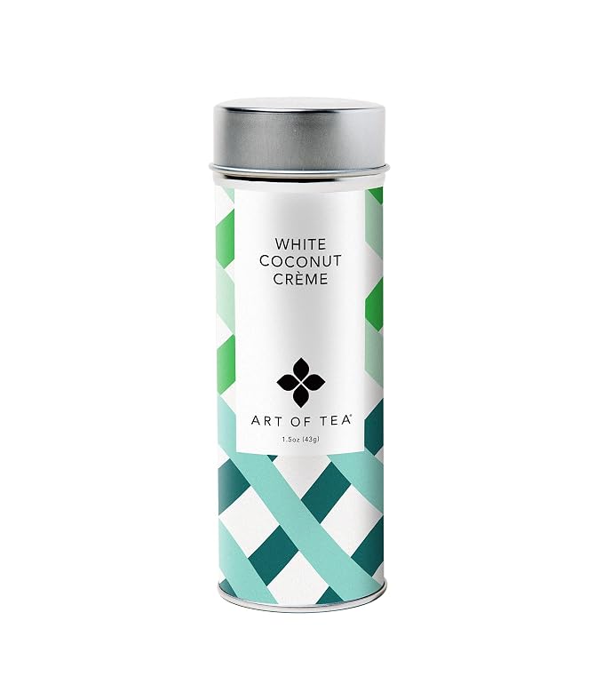 Art of Tea White Coconut Crème Tea 1.5oz Loose Leaf Tea Tin, Premium White Tea Blend with Coconut & Floral Botanicals, Smooth Tropical Dessert Tea, Hot or Iced Gourmet Tea