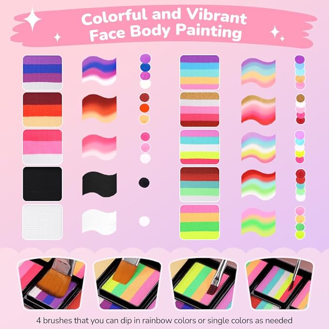 Janolia Face Painting Kit for Kids, Rainbow Face Paint Kit, Water Activated Face Paint, Macaron Color Split Cake Body Paint, Ideal Facepaint Makeup Kit for Kids Party Halloween Carnival Easter