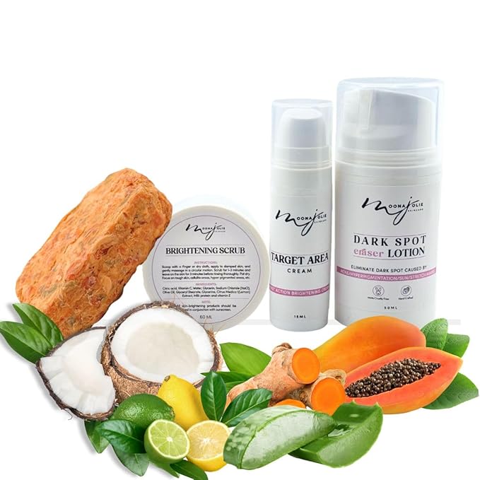 Moona Jolie LIMITED EDITION KIT Mini Full Body & Face Exfoliating Kit | Exfoliating Soap, Nourishing Cream, Hydrating Lotion & Body Scrub – Promotes Smooth, Radiant, Even-Toned Skin